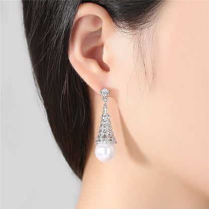 Zircon Korean Pearl Female Earrings-Jewearrings