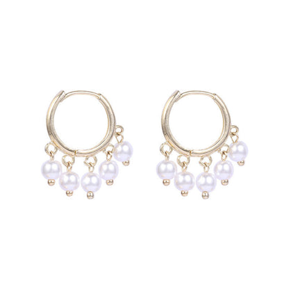 Multilayered Ring Earrings With Pearl Microzircon Earrings-Jewearrings