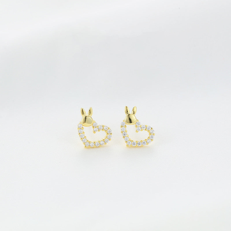 Silver Love Rabbit Stud Earrings-Jewearrings