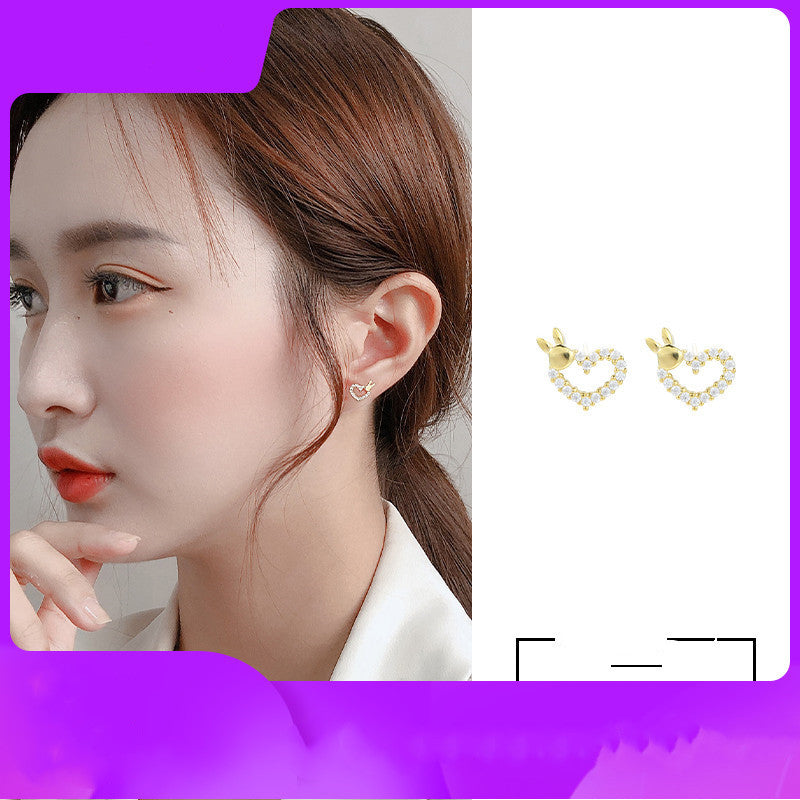 Silver Love Rabbit Stud Earrings-Jewearrings