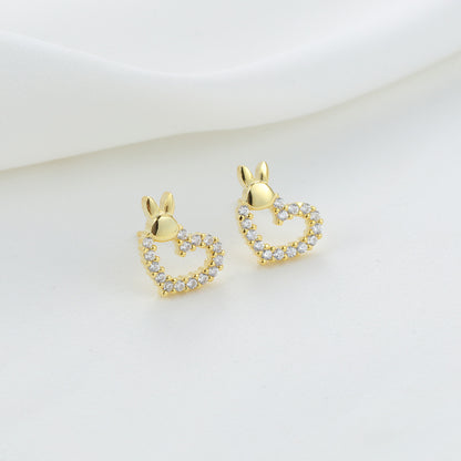 Silver Love Rabbit Stud Earrings-Jewearrings