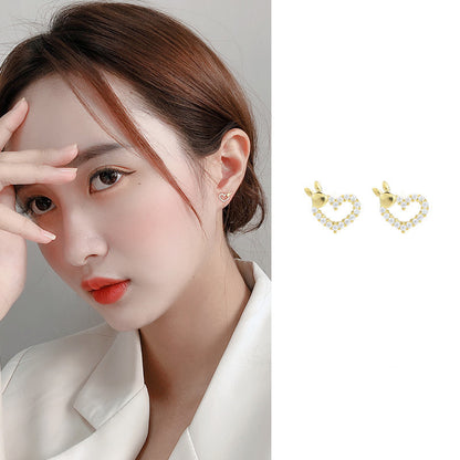 Silver Love Rabbit Stud Earrings-Jewearrings