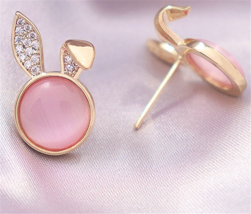 Artificial Opal Fold Ear Rabbit Earrings-Jewearrings