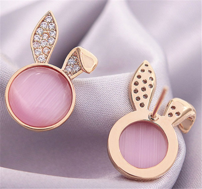 Artificial Opal Fold Ear Rabbit Earrings-Jewearrings