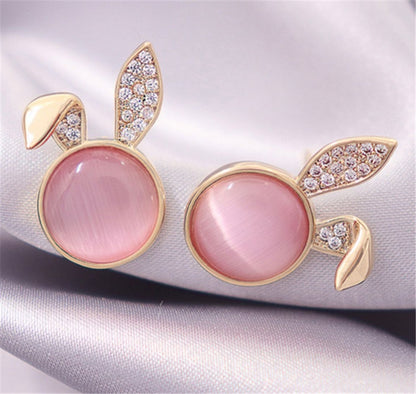 Artificial Opal Fold Ear Rabbit Earrings-Jewearrings