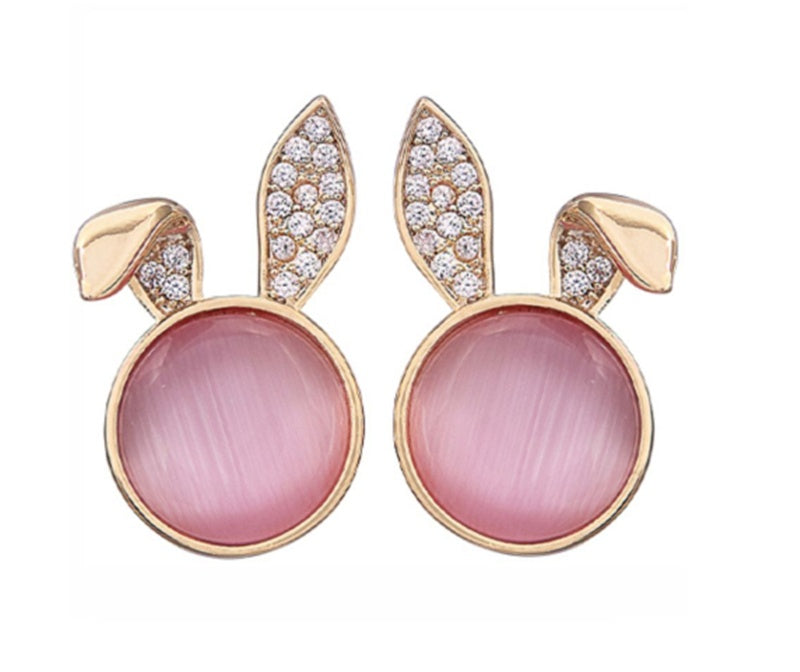 Artificial Opal Fold Ear Rabbit Earrings-Jewearrings