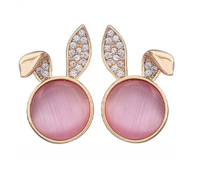 Artificial Opal Fold Ear Rabbit Earrings-Jewearrings