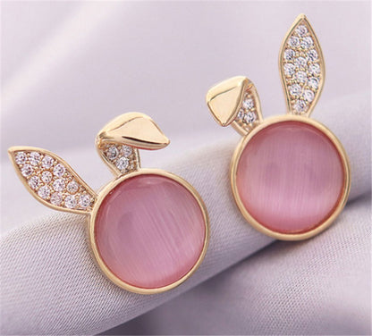 Artificial Opal Fold Ear Rabbit Earrings-Jewearrings