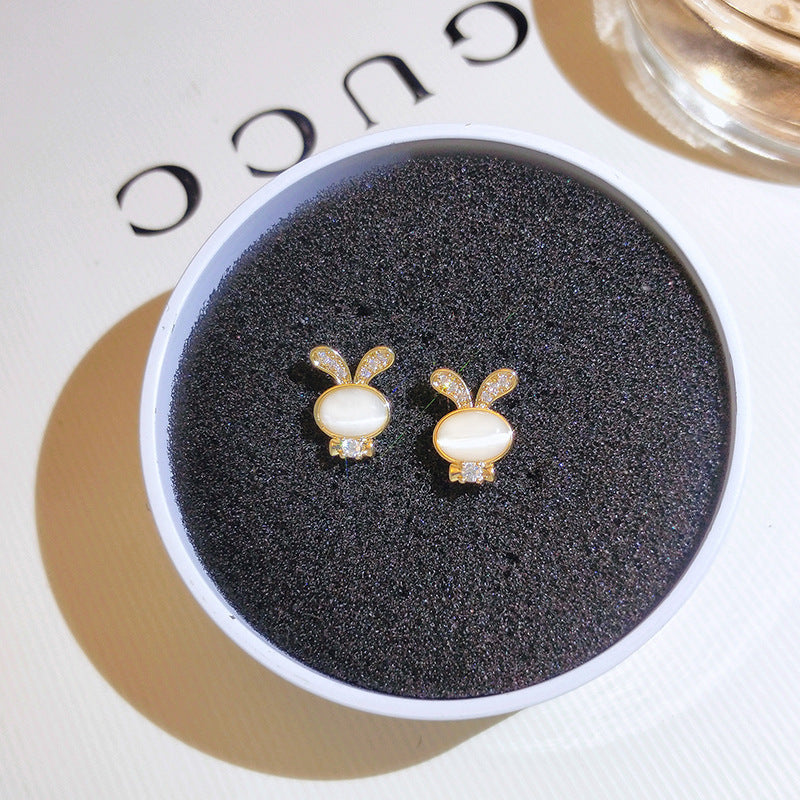 Cute Bunny Earrings Female Silver Needle Sweet Student Earrings-Jewearrings