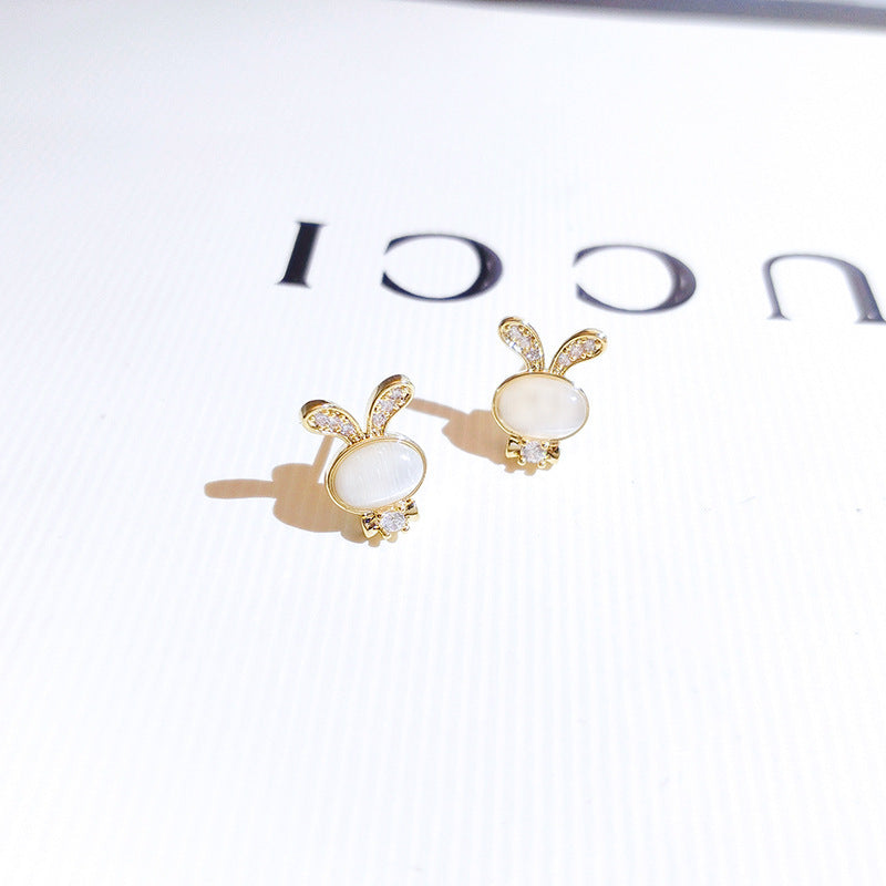 Cute Bunny Earrings Female Silver Needle Sweet Student Earrings-Jewearrings