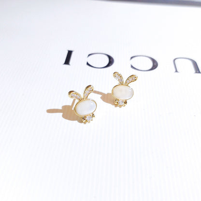 Cute Bunny Earrings Female Silver Needle Sweet Student Earrings-Jewearrings