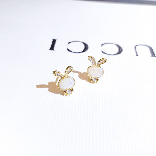 Cute Bunny Earrings Female Silver Needle Sweet Student Earrings-Jewearrings