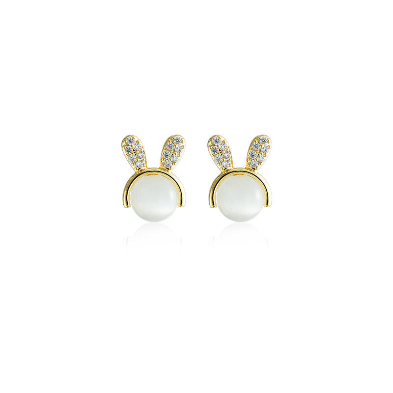 Net Red Temperament Opal Bunny Earrings-Jewearrings