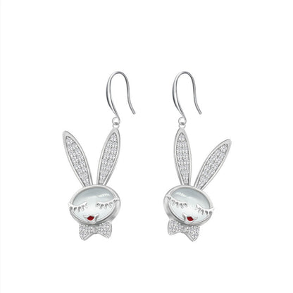 Female Opal Cute Rabbit Earrings In Sterling Silver-Jewearrings