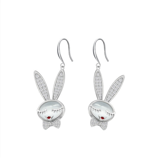 Female Opal Cute Rabbit Earrings In Sterling Silver-Jewearrings