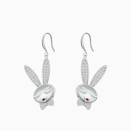 Female Opal Cute Rabbit Earrings In Sterling Silver-Jewearrings