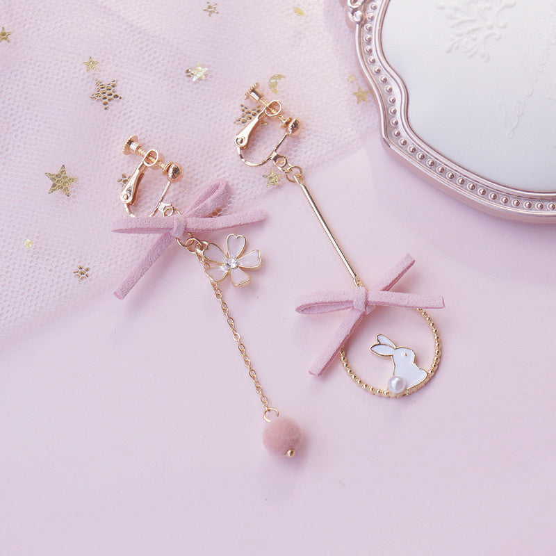 Sakura Bow Asymmetrical Earrings-Jewearrings