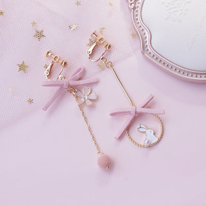 Sakura Bow Asymmetrical Earrings-Jewearrings