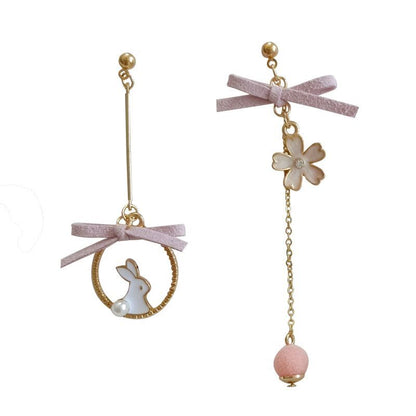 Sakura Bow Asymmetrical Earrings-Jewearrings