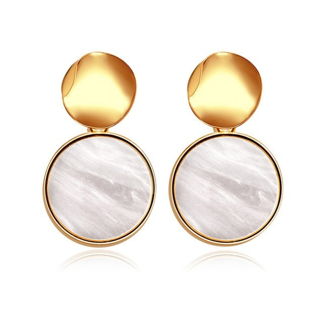 New Korean Statement Round Earrings For Women Geometric Gold Shell Fluff Dangle Drop Earrings Brincos Fashion Jewelry-Jewearrings