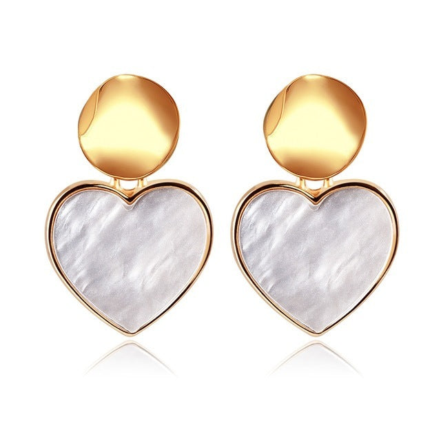 New Korean Statement Round Earrings For Women Geometric Gold Shell Fluff Dangle Drop Earrings Brincos Fashion Jewelry-Jewearrings