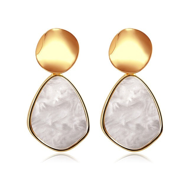 New Korean Statement Round Earrings For Women Geometric Gold Shell Fluff Dangle Drop Earrings Brincos Fashion Jewelry-Jewearrings