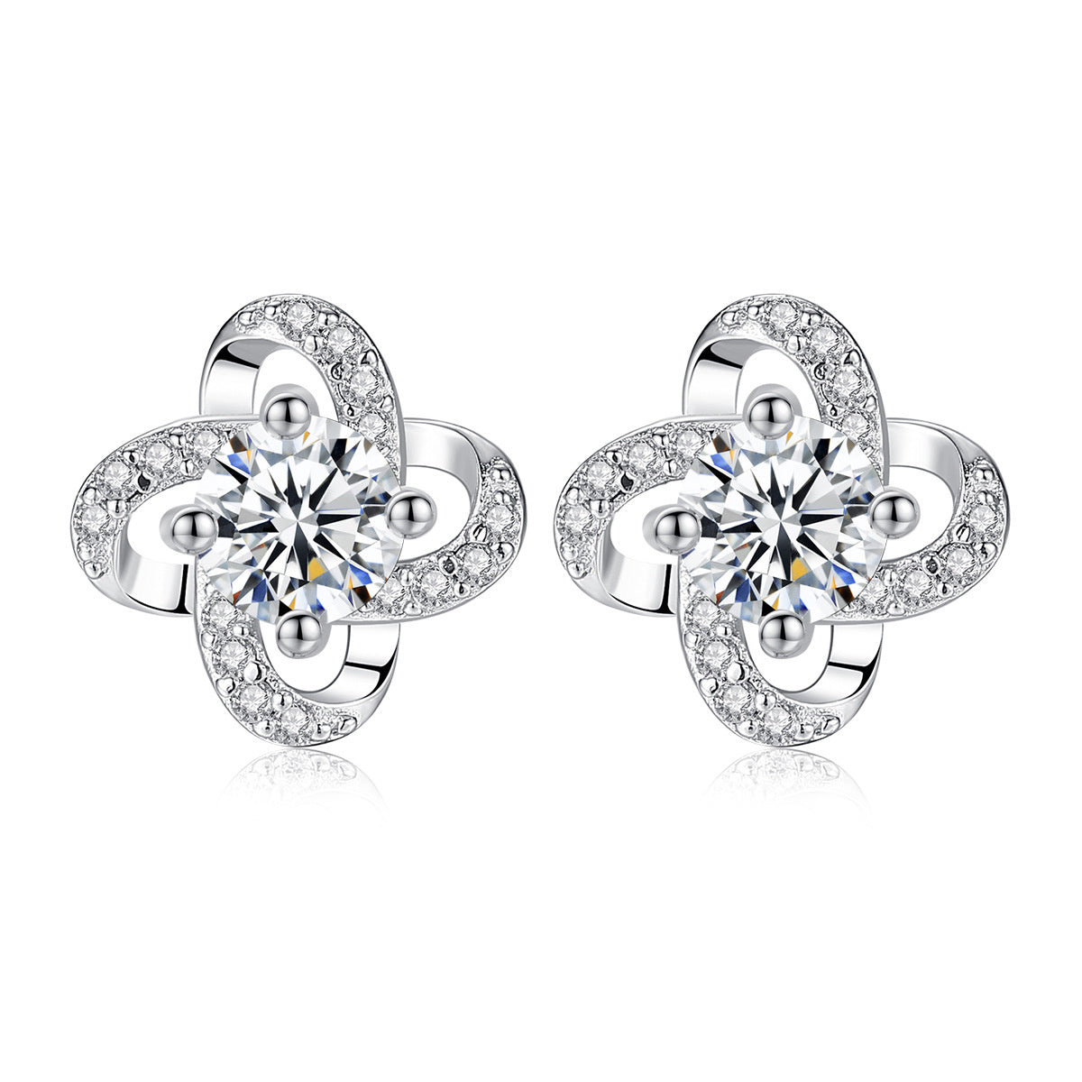 S925 Sterling Silver Stud Earrings Wholesale 3A Zircon Tmall Hot Sale Four-leaf Clover Fashion Earrings-Jewearrings