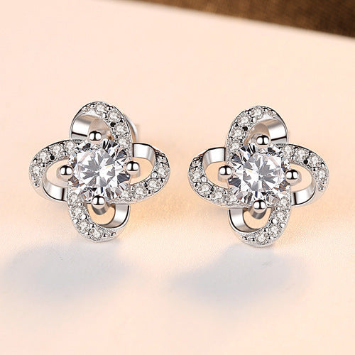 S925 Sterling Silver Stud Earrings Wholesale 3A Zircon Tmall Hot Sale Four-leaf Clover Fashion Earrings-Jewearrings