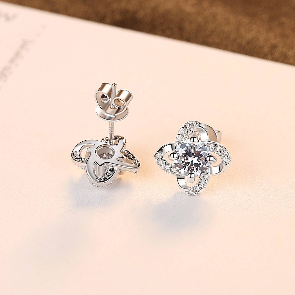 S925 Sterling Silver Stud Earrings Wholesale 3A Zircon Tmall Hot Sale Four-leaf Clover Fashion Earrings-Jewearrings