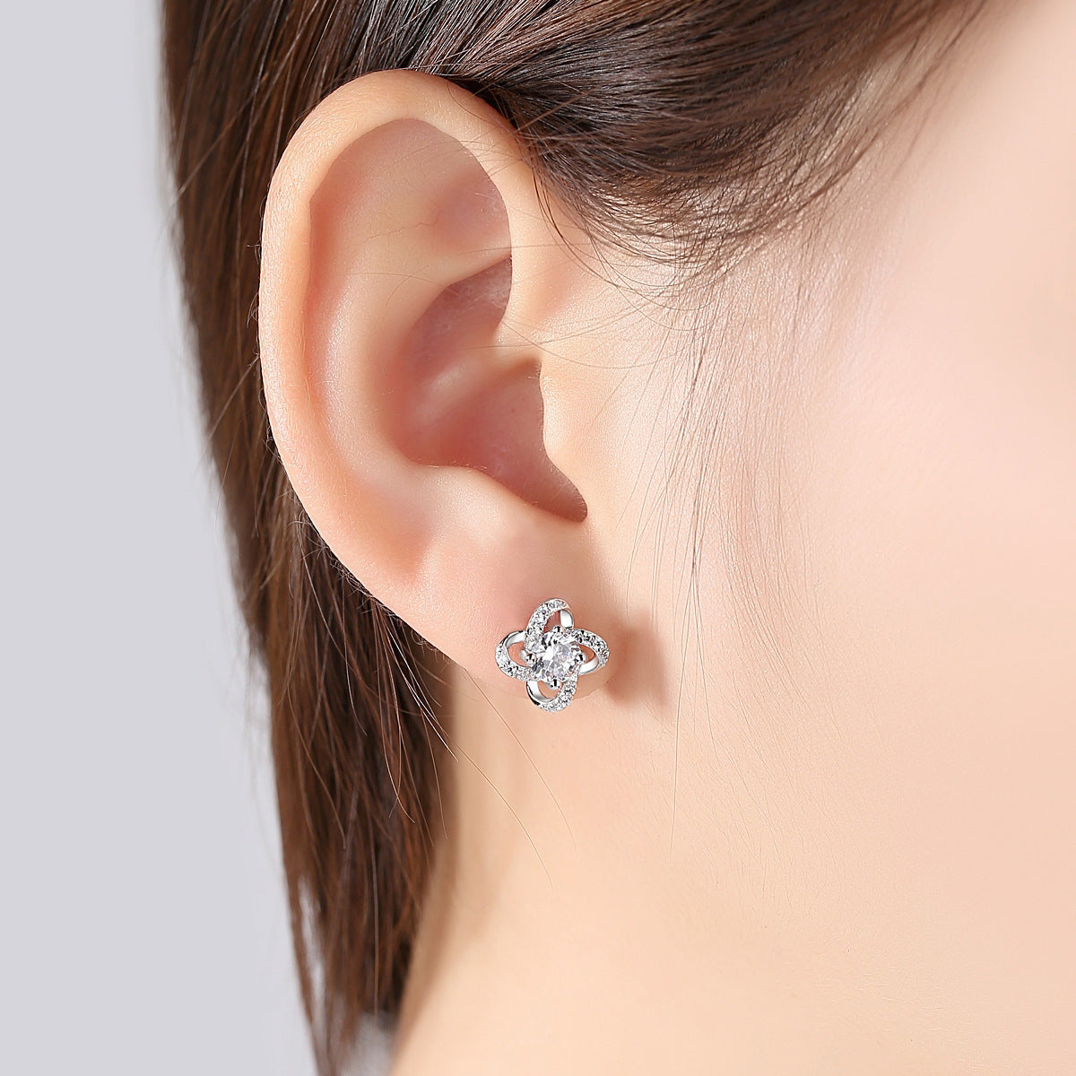 S925 Sterling Silver Stud Earrings Wholesale 3A Zircon Tmall Hot Sale Four-leaf Clover Fashion Earrings-Jewearrings