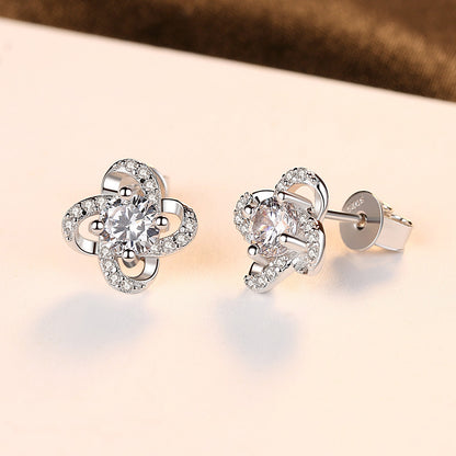 S925 Sterling Silver Stud Earrings Wholesale 3A Zircon Tmall Hot Sale Four-leaf Clover Fashion Earrings-Jewearrings