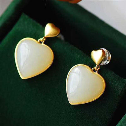 South Red Agate Heart Stud Earrings 925 Inlaid Thick Gold-Jewearrings