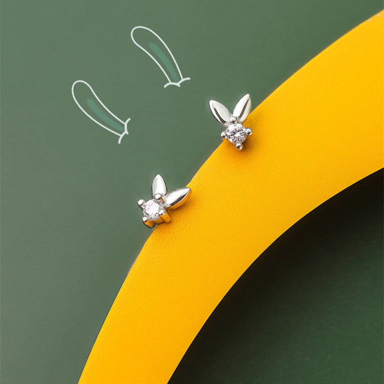 Sterling Silver Niche Net Celebrity Simple Cute Exquisite Earrings Mini Rabbit Earrings-Jewearrings