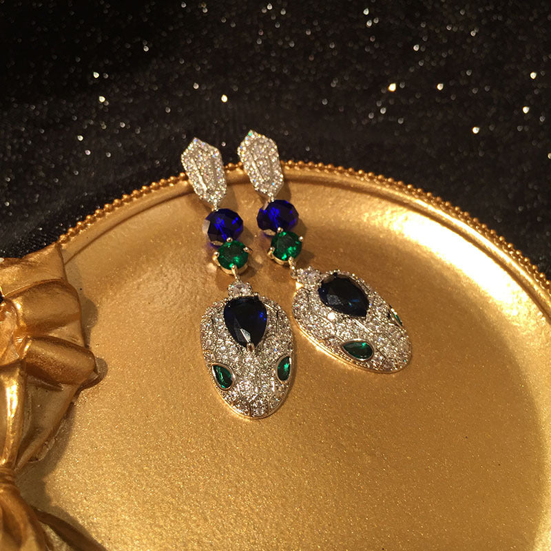 Emerald Eye Snake Earrings Temperament Dinner Earrings-Jewearrings