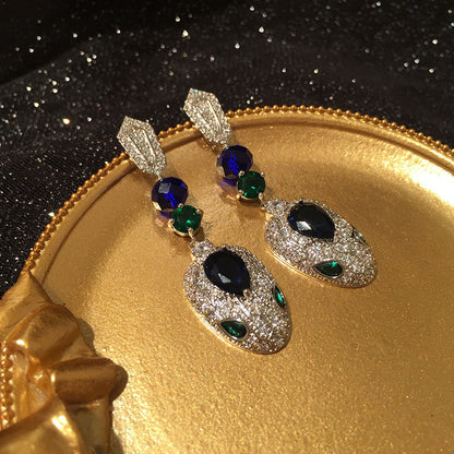 Emerald Eye Snake Earrings Temperament Dinner Earrings-Jewearrings