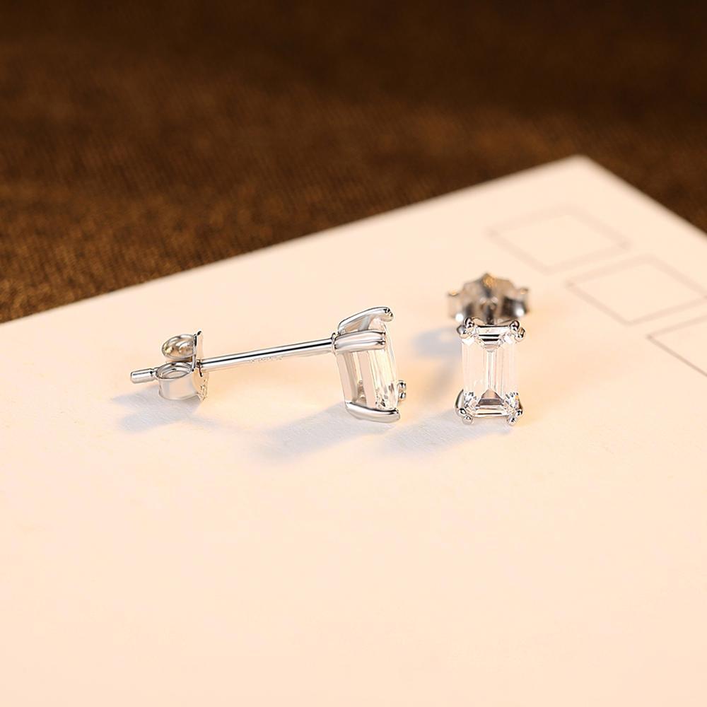 Silver-plated Rectangular Pagoda Emerald Cut Rectangular Zircon Earrings-Jewearrings