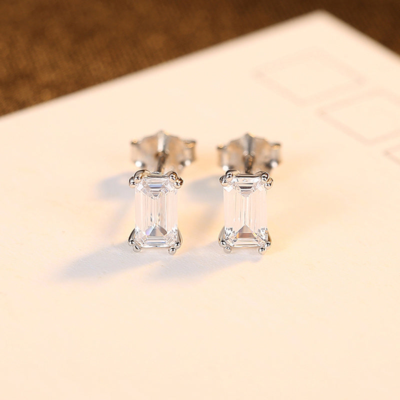 Silver-plated Rectangular Pagoda Emerald Cut Rectangular Zircon Earrings-Jewearrings