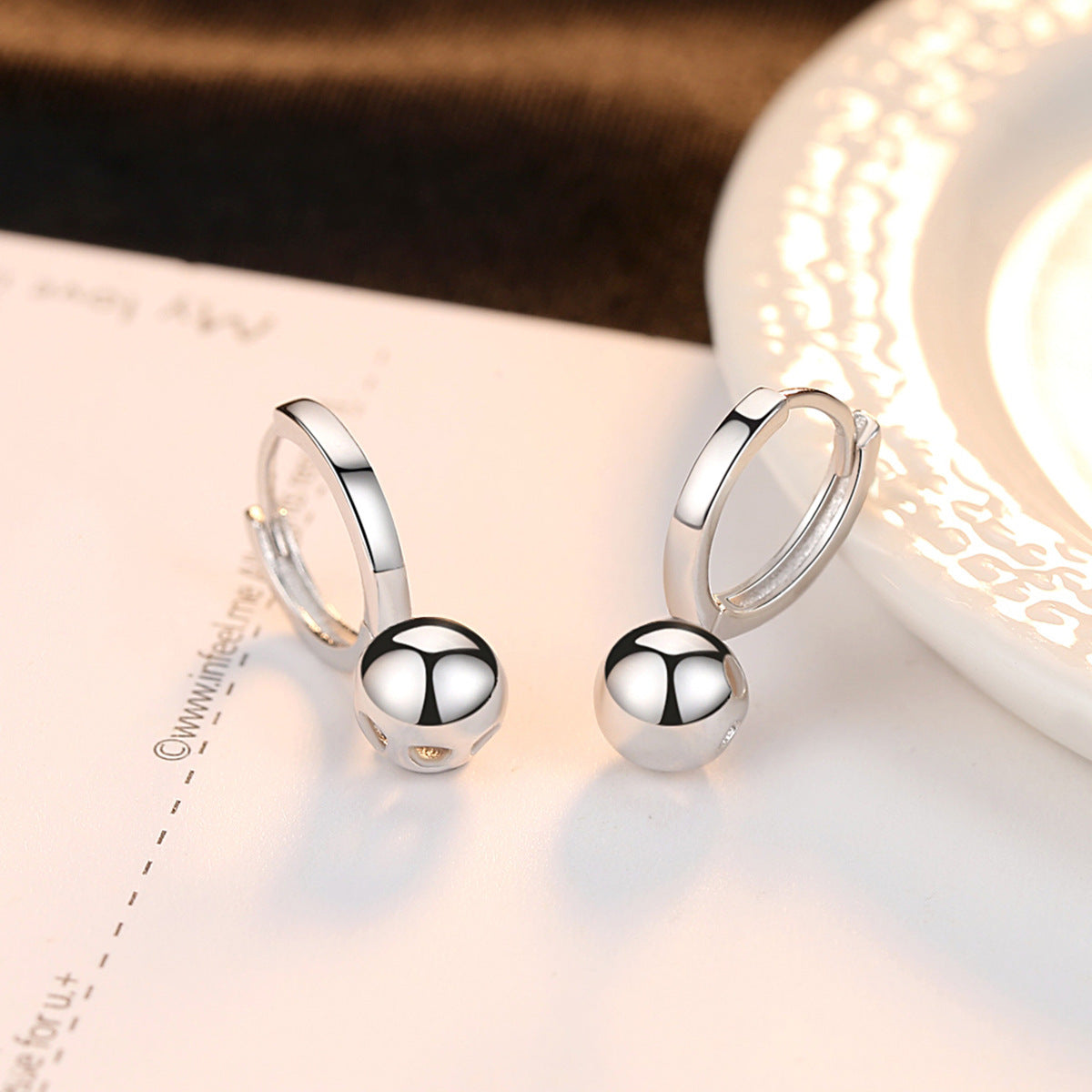 S925 Sterling Silver Earrings Round Beads Ladies Earrings-Jewearrings