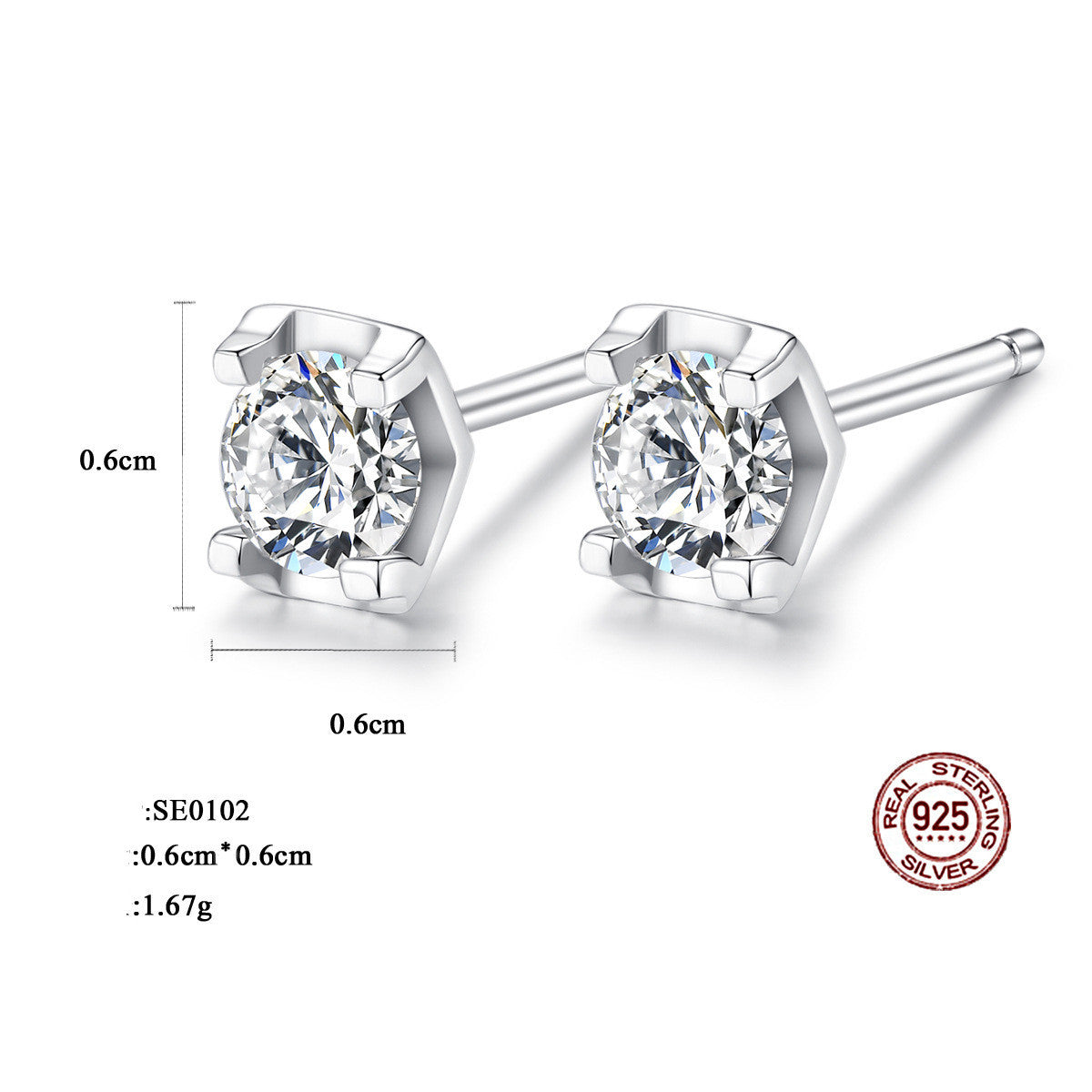 S925 Sterling Silver Stud Earrings Zircon Women's Simple-Jewearrings