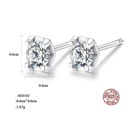 S925 Sterling Silver Stud Earrings Zircon Women's Simple-Jewearrings