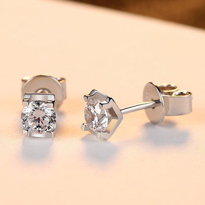 S925 Sterling Silver Stud Earrings Zircon Women's Simple-Jewearrings