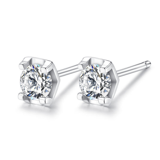 S925 Sterling Silver Stud Earrings Zircon Women's Simple-Jewearrings