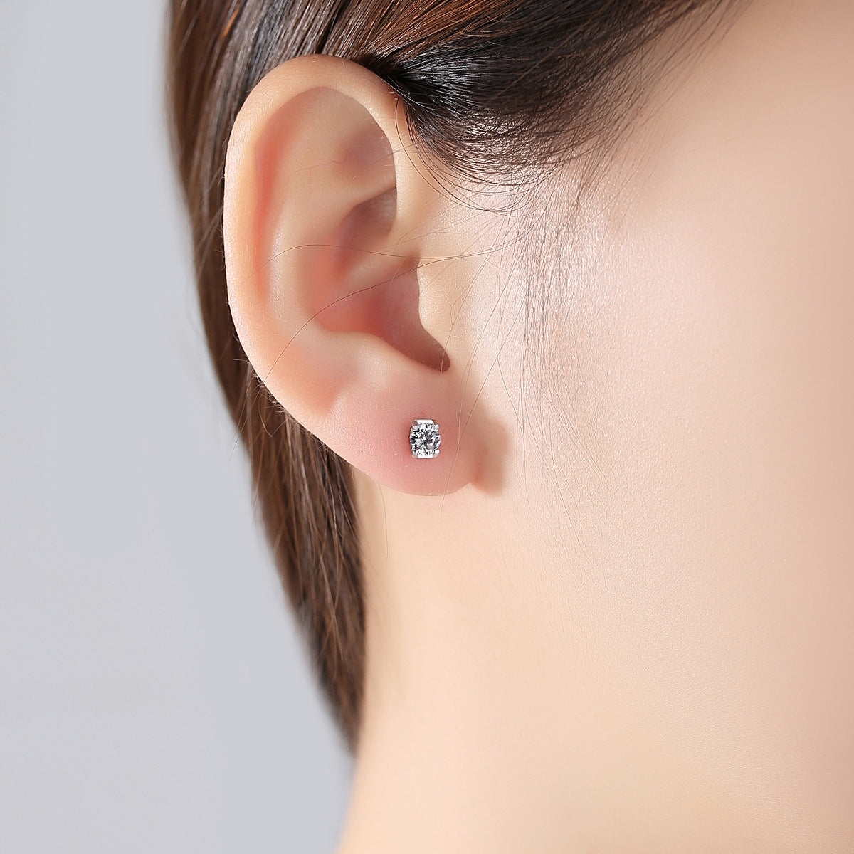 S925 Sterling Silver Stud Earrings Zircon Women's Simple-Jewearrings