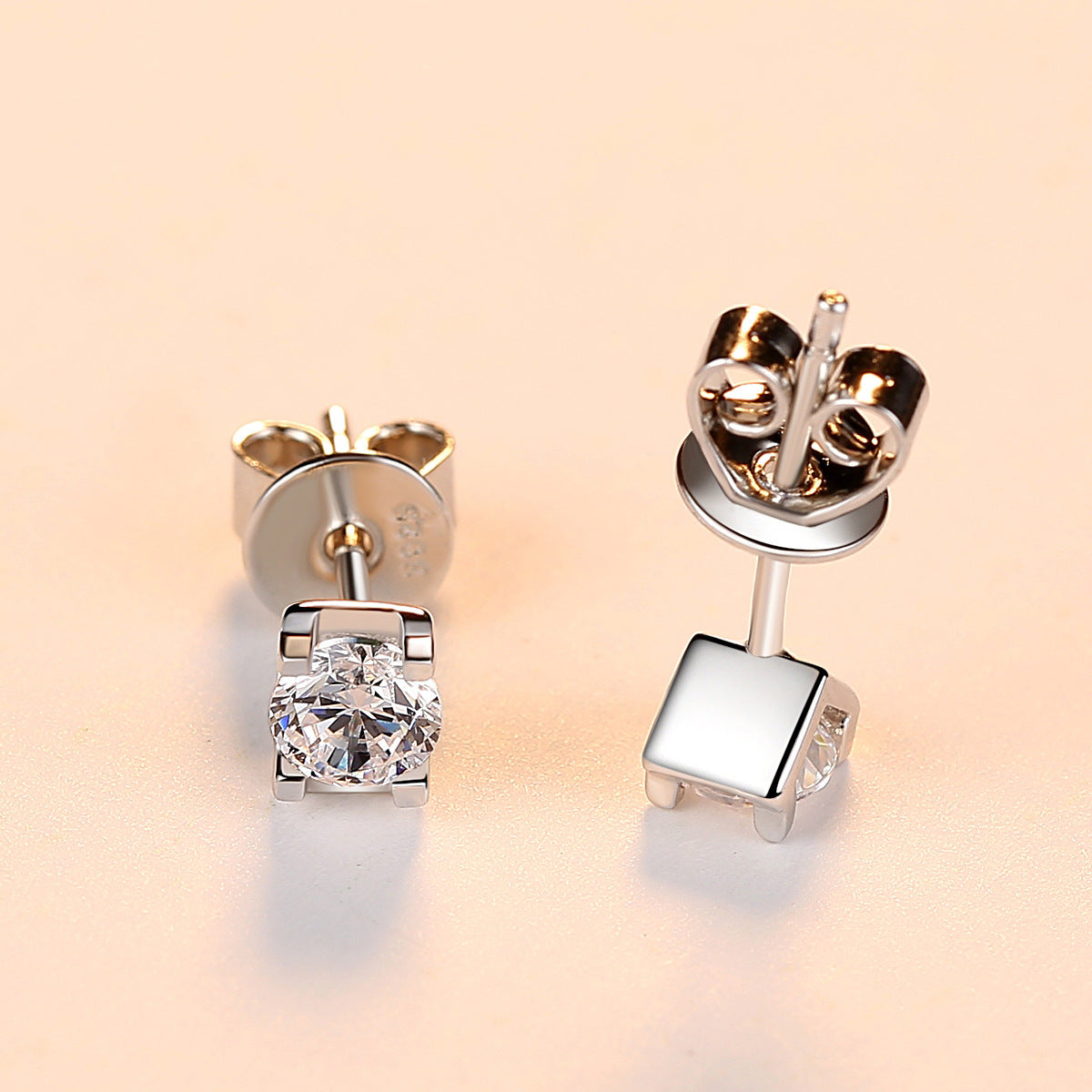 S925 Sterling Silver Stud Earrings Zircon Women's Simple-Jewearrings