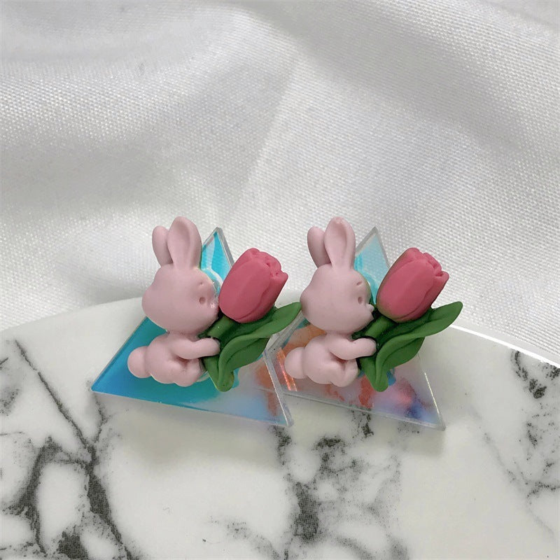 925 Silver Summer Cute Bunny Stud Earrings Sweet-Jewearrings