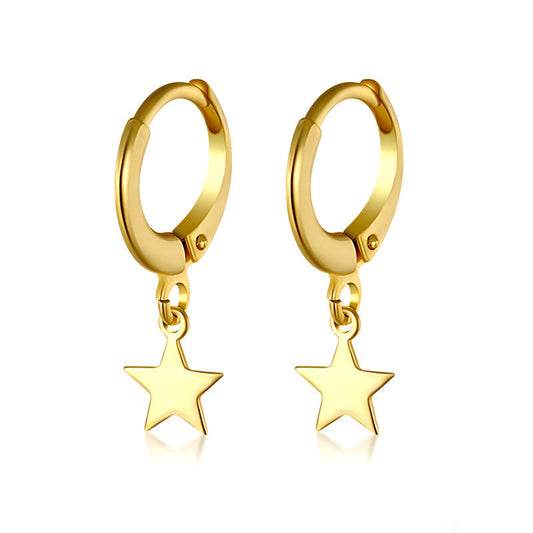 S925 Sterling Silver Earrings Five-pointed Star Glossy Star Pendant Earrings-Jewearrings