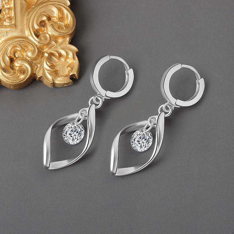 Zircon Simple Earrings Ladies Rotating Love Pearl Earrings-Jewearrings