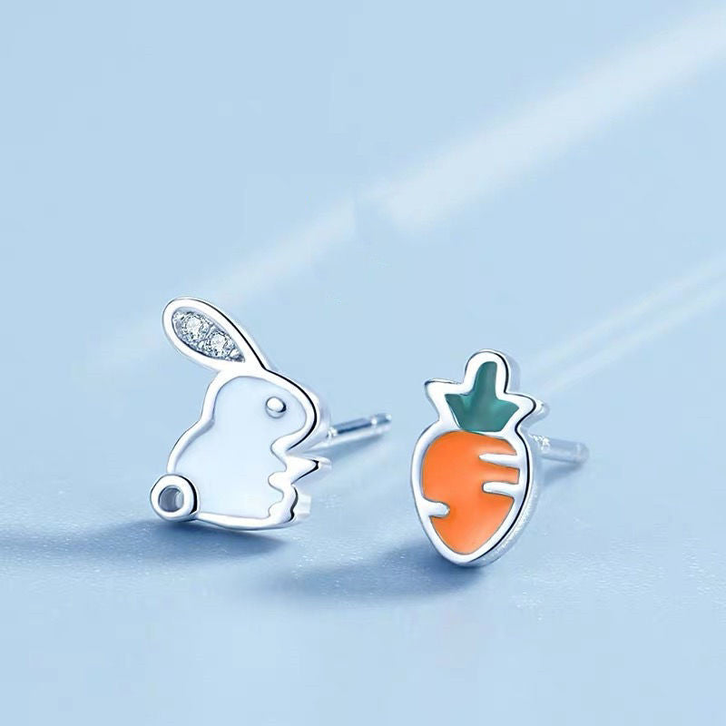 Cute Children's Petite Bunny Earrings In Sterling Silver-Jewearrings