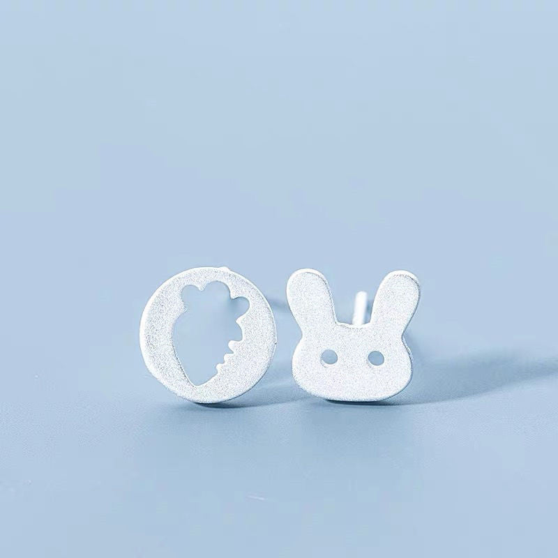 Cute Children's Petite Bunny Earrings In Sterling Silver-Jewearrings