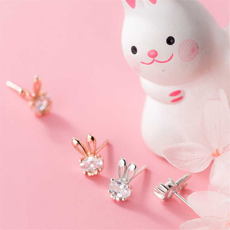 S925 Silver Korean Version Cute Lady Micro-studded Rabbit Earrings-Jewearrings